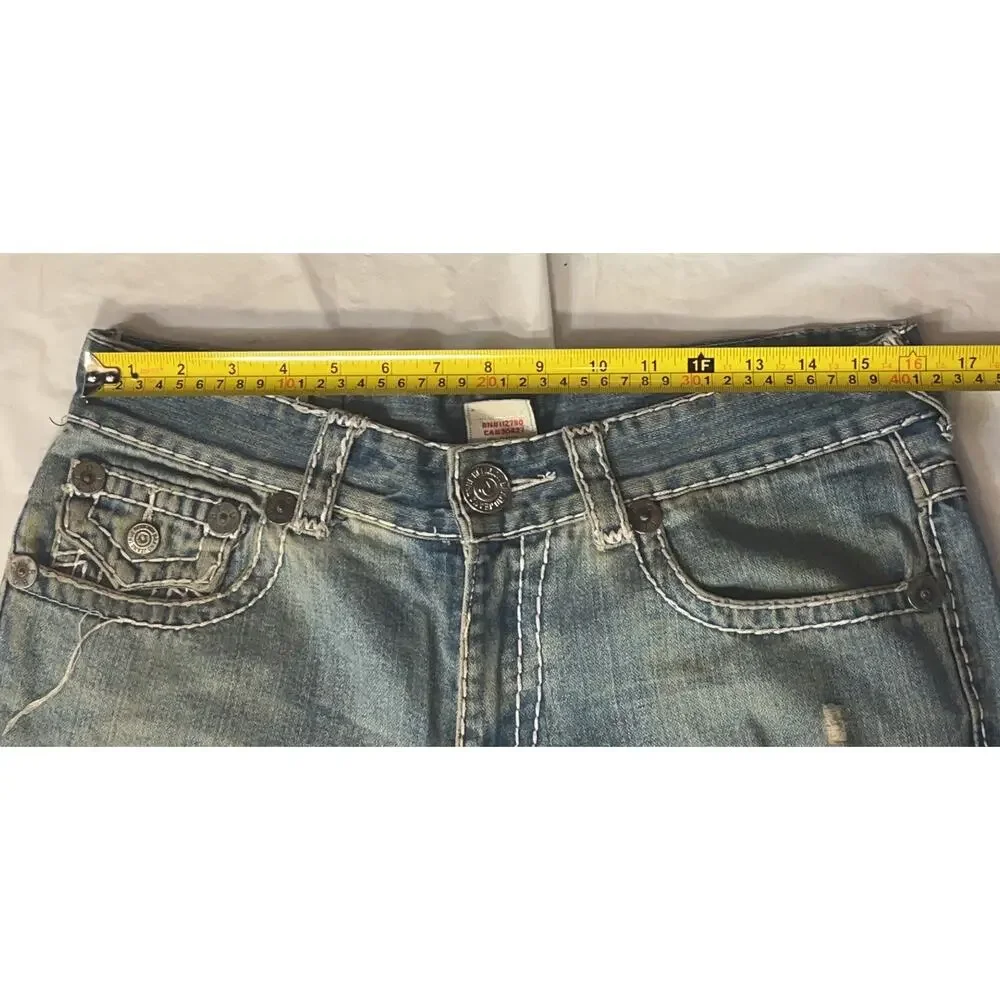 True Religion World Tour Distressed Jeans Men's Size 32 Straight Light Wash